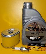 Набор для ТО мотоблока и снегоуборщика "HUTER"(Масло 1л, фильтр возд. свеча F7RTC), желтый, черный — фото 1
