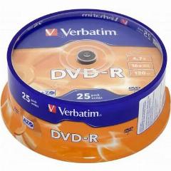 Verbatim Диск Диски DVD-R 4.7Gb 16-х, 25шт, Cake Box 43522