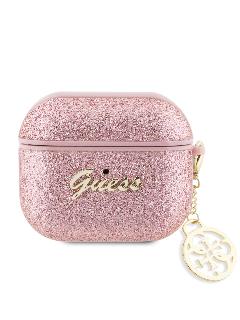 Guess для Airpods 3 чехол Glitter flakes Metal logo with Charm Pink