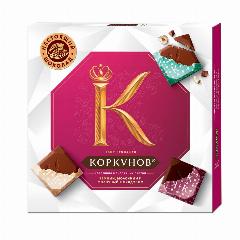 Подарочный набор Коркунов, Коллекция шоколадных плиток из темного и молочного шоколада с дробленым фундуком, 87 г, белый