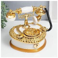 Музыкальная шкатулка Винтажный телефон, белый/золотой