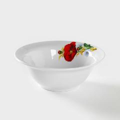 Тарелка фарфоровая "Маки красные", 550 мл, d=17 см, цвет: белый