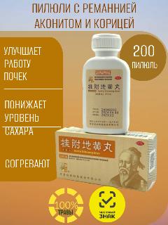 Гуй Фу Ди Хуан Вань, 200 пилюль для почек Золотой ларец, Формула Пяти Элементов 0851, Синофарм