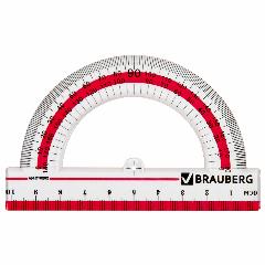 Транспортир Brauberg 10 см, 180 градусов, пластиковый, "Crystal", прозрачный с выделенной шкалой (210292)