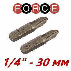 Биты вставки 1/4" крестовые PH2-30 мм в количестве 2 штук FORCE 121302, 6, серый металлик