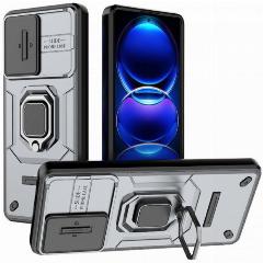 Transformer Ring Holder Противоударный чехол с кольцом и шторкой камеры для Xiaomi Redmi Note 12 Pro Plus 5G, серый