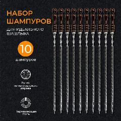 Набор шампуров 62 см 10 штук / Шампуры из нержавеющей стали с деревянной ручкой из бука, коричневый