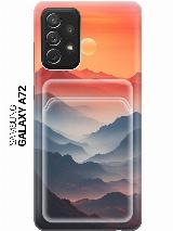 Силиконовый чехол на Samsung Galaxy A72 с принтом "Луна над горами" с карманом для карты прозрачный, луна над горами, прозрачный — фото 1