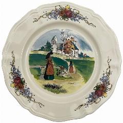 Тарелка "Obernai - Прогулка" 21 см, художник Henri Loux, фаянс, 1960-1970 гг, Sarreguemines, Франция