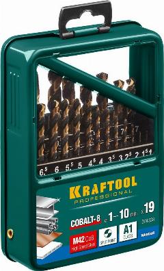 KRAFTOOL COBALT 19шт(1-10мм), Набор сверл по металлу HSS-Co(8%), сталь М42(S2-10-1-8) ( 29656-H19 )