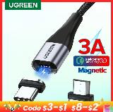 Ugreen Magnetic USB зарядка кабеля тип C Micro USB Телефон Магнит зарядное устройство Micro USB для шнура для мобильного телефона Xiaomi 3A, 2 Pack--USB Type C, 1M — фото 3