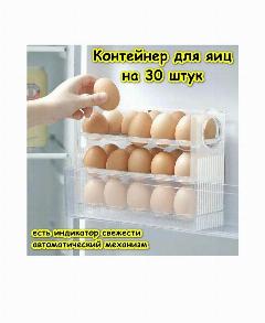 Подставка держатель, полка в дверь для хранения яиц / Ячейки органайзер на 30шт, пластиковый лоток контейнер в холодильник, прозрачный-матовый, 260x200 мм, 260х100х205
