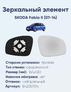 Зеркальный элемент правый SKODA Fabia II (07-14) сфера нейтральный без обогрева