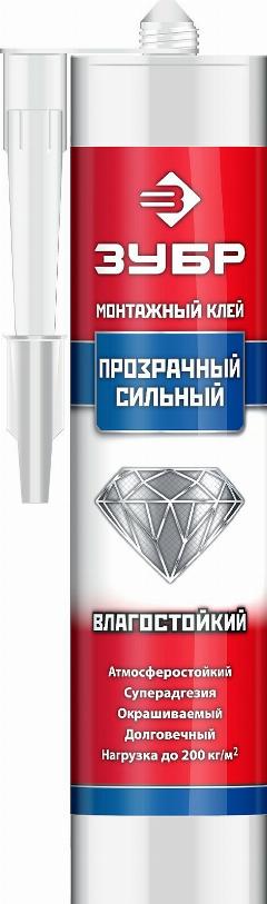 ЗУБР 300 мл, прозрачный, Суперсильный монтажный клей, эксперт (41332)