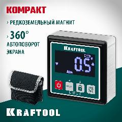 Магнитный уровень-уклономер электронный KRAFTOOL KOMPAKT 4х90 гр, фиксация угла, автоповорот экрана (), зеленый, серый