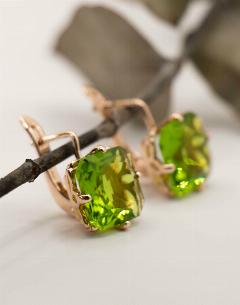 Серьги двусторонние, фианит, золотистый