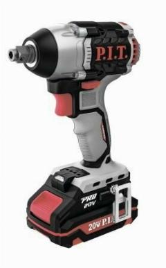 Гайковерт ударный бесщеточный аккум PIW20H-300B/1(20В, 300Нм, квадрат 1/2" и шестигран,2АЧ, ЗУ, кейс), красный, серый, черный
