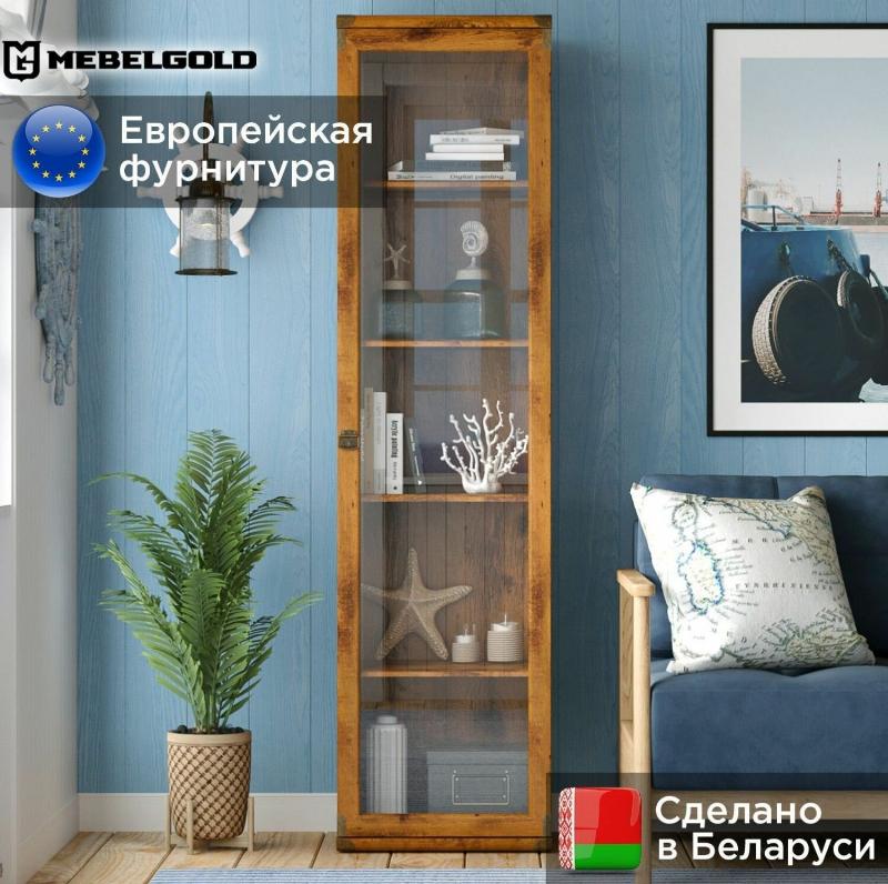 Индиана / Indiana Витрина в гостиную, для посуды, стеклянная, JWIT 1d дуб саттер МебельГолд