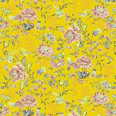 Мебельная ткань, микровелюр Floristic 201. Ширина 140 см., желтая горчица, бежевый, желтый, зеленый, розовый