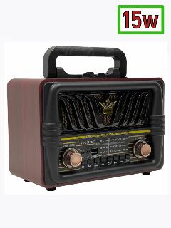 Радиоприёмник/Ретро радио/Блютуз колонка/8077/15Вт/TM, бежевый, коричнево-красный