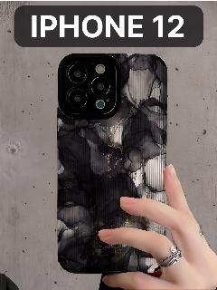 Защитный чехол на айфон 12 / iphone 12 силиконовый противоударный с защитой камеры, черный/белый