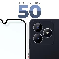 Комплект 2 в 1: Чехол+ стекло на Realme Note 50 / Реалми Ноут 50 противоударный силиконовый черный с защитой камеры, черный матовый №80 с защитой камеры