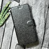 Чехол книжка для Realme 12(5G)/Realme 13(5G) кожаный с магнитной застежкой (Реалми 12 5G/Реалми 13 5G) с хлястиком, с функцией подставки, черный — фото 1