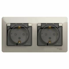 Systeme Electric Glossa Молочный, Розетка 2-ая с заземлением, со шторками, в сборе, IP44, GSL000947