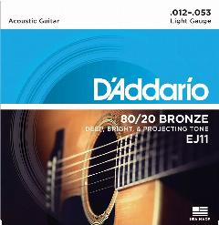 Струны для акустической гитары, комплект из 6 струн, бронзовые, D'Addario EJ11 12-53, 4/4