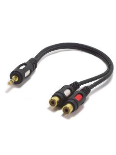 Шнур 3.5мм штекер стерео - 2 x RCA гнездо "позолоченный" OD4.0x8.0мм 0.2метра, черный