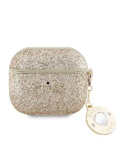Guess для Airpods 3 чехол Fixed Glitters with Heart Diamond charm Light Gold