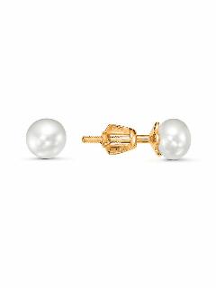 Серьги пусеты ZLATBERRY, серебро, 925 проба, жемчуг культивированный, золотой, перламутровый, 6 мм