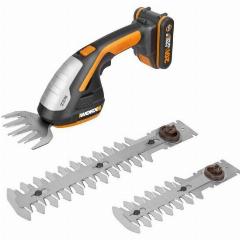 Ножницы-кусторез аккумуляторные Worx WG801E.5, 3 насадки, 20В, АКБ 2Ач + ЗУ, черный