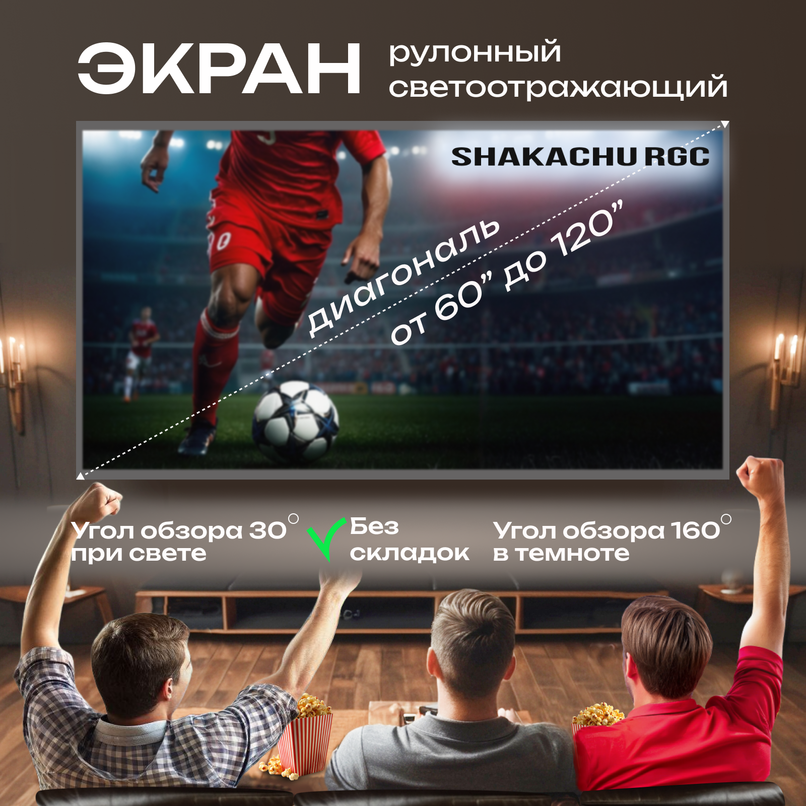 Shakachu RGC72, светоотражающий рулонный экран для проектора, 72”, серый, 16:9, посеребренный