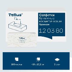 Салфетки для лица Tellus Premium, система F1, 100 листов 20,8Х19 см, 2 сл, белые, 10 пачек (арт: 120380), 21 х 19