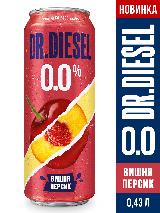 Безалкогольное пиво Доктор Дизель Вишня и Персик упаковка 24 шт 0,43 л ., светлое — фото 2