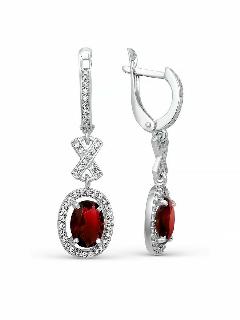 Серьги с подвесками ZLATBERRY, серебро, 925 проба, фианит, гранат синтетический, серебристый/красный
