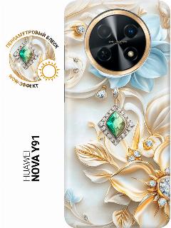 Силиконовый чехол на Huawei nova Y91 с принтом "Драгоценности и цветы", драгоценности и цветы, trn