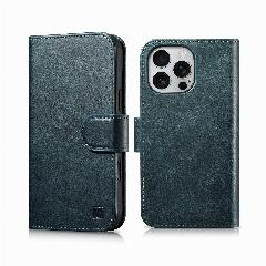 Книжка+накладка чехол из натуральной кожи 2 в 1 Oil Wax Premium Leather для iPhone 16 Pro Max, navy blue