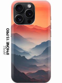 Силиконовый чехол на Apple iPhone 15 Pro с принтом "Луна над горами"