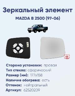 Зеркальный элемент правый MAZDA B 2500 (97-06) сфера нейтральный с обогревом