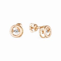 Серьги пусеты Diamant online, красное золото, 585 проба, бриллиант, прозрачный, 0.7 см