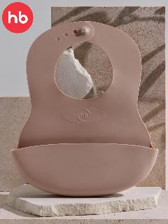 16000, Нагрудник для кормления Happy Baby, слюнявчик пластиковый с кармашком, коричневый, песочный, 23.5x2.5 см