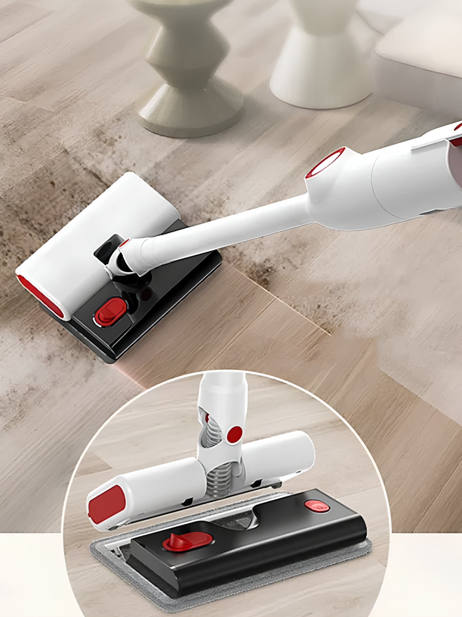 Беспроводной пылесос с влажной и сухой уборкой CleanMaster 67, для дома и дачи подарок маме и жене, белый — фото 4