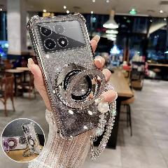 Роскошный чехол со стразами и ремешком для Xiaomi poco X6 pro Redmi 9A 9C 10 10C 12 12C 13C F6pro, блестящий чехол с магнитным кольцом и подставкой X6pro, Серебристый, poco F6 pro, Чехол и держатель