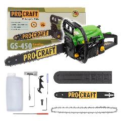 Бензопила Pro-Craft Professional GS450. металлический стартер + шина 450мм.+ мощность 3800Вт., зеленый/черный