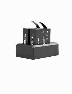 Аккумуляторные батареи для экшн-камеры AKASO Brave 7 LE, 2x1350 мАч с двойным зарядным устройством USB, черный
