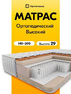 Премиальный матрас 140х200 ортопедический пружинный Ortomax Premium Hit нагрузка 150 кг, для кровати, белый
