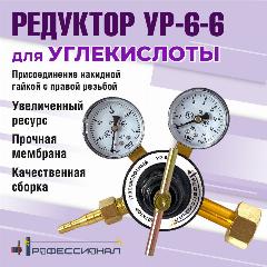 Редуктор Профессионал УР6-6, для углекислоты, баллонный, 6м³/ч, черный