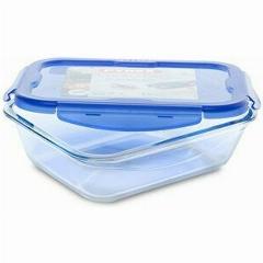 Форма Pyrex для запекания и выпечки COOK&GO 1.9л 25х19х7см прямоугольная с крышкой 282PG00ST, прозрачный/синий